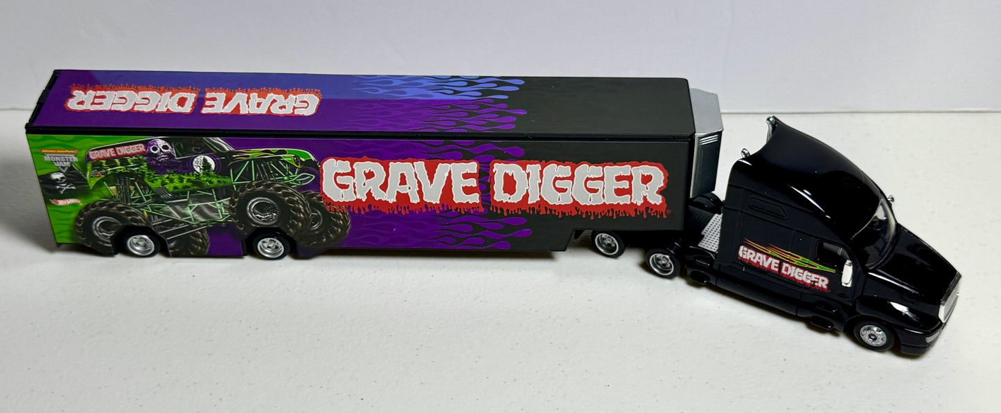 Hot Wheels Monster Jam Grave Digger Transport Hauler V2 Black
