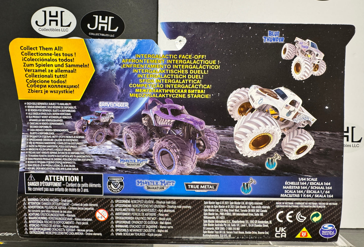 Monster Jam Gears & Galaxies Whiplash vs Monster Mutt Dalmatian (International ASDA card)