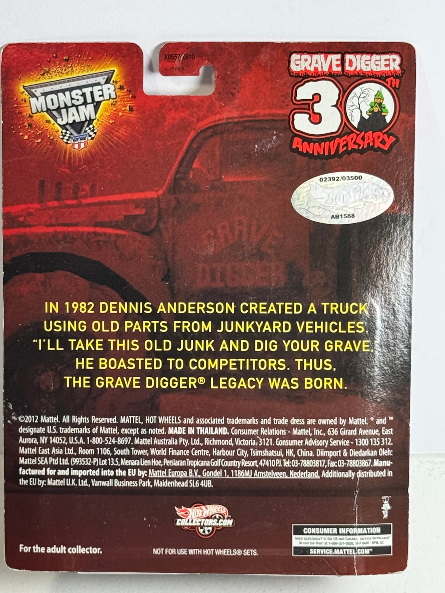 Hot Wheels Monster Jam Red Primer Grave Digger Mail-In #2392/3500